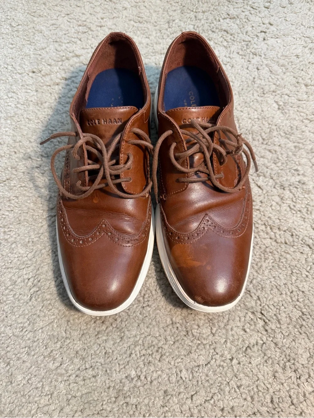 Cole Haan Brown Leather Wingtip Derbies with White Soles
